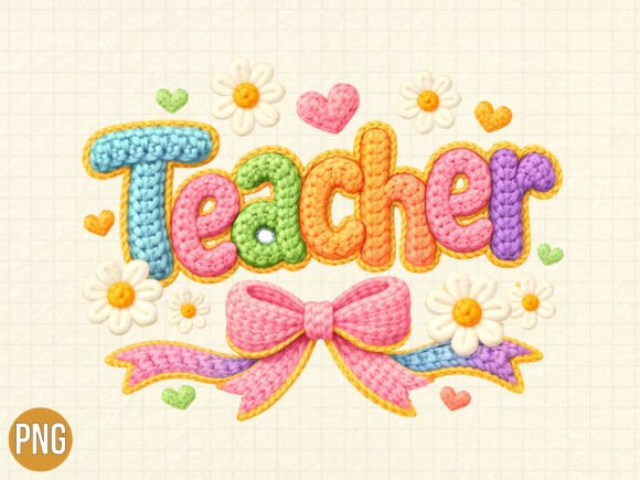 Colorful Teacher Crochet Daisy Bow PNG: Elevating Digital Design for Educators and Creators