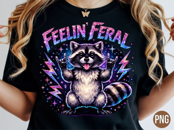 Feelin Feral Raccoon Rock Star PNG Shirt Design