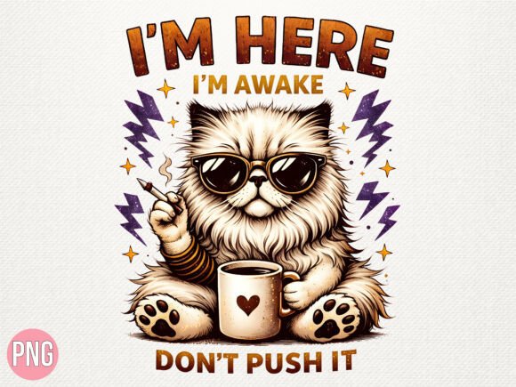 I Am Awake Cat Coffee Humor PNG