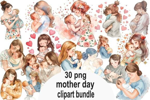 Mother’s Day Watercolor Clipart Bundle