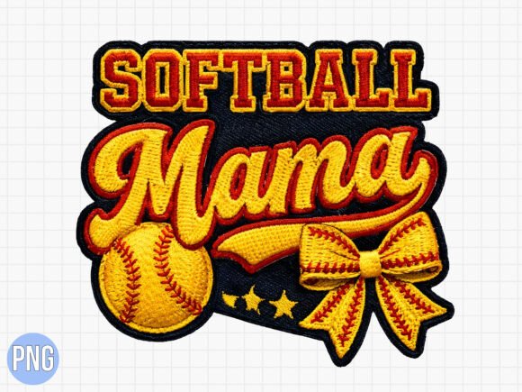 Softball Mama Embroidered Patch PNG Design